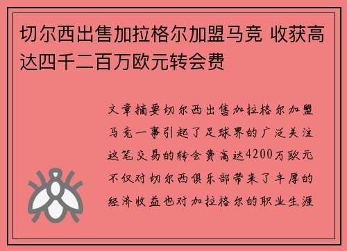 切尔西出售加拉格尔加盟马竞 收获高达四千二百万欧元转会费